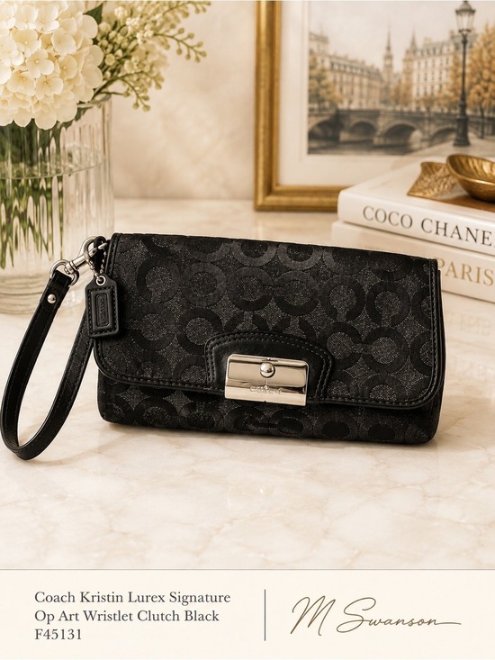 Coach Handbags - Coach Kristin Lurex Signature Op Art Wristlet Clutch Black F45131